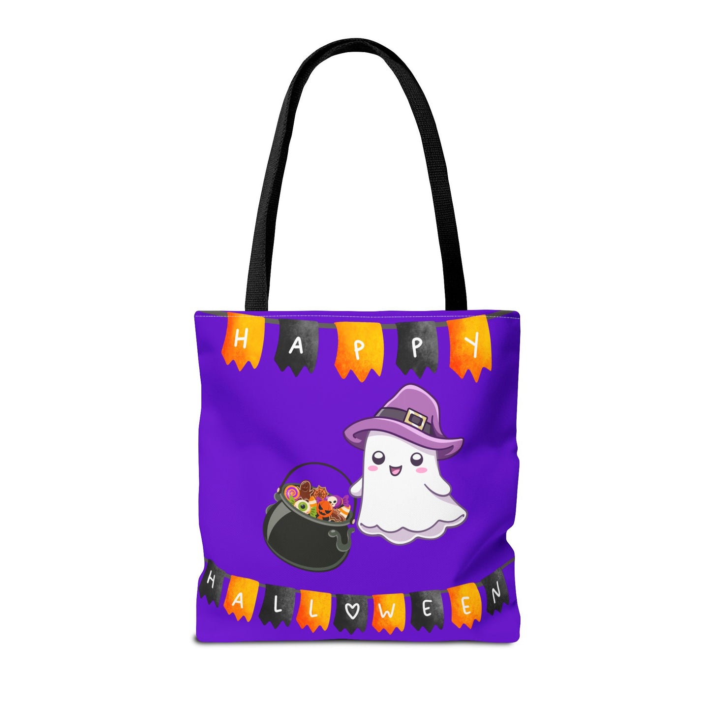 Cute Ghost Trick or Treating, Halloween Purple Tote Bag