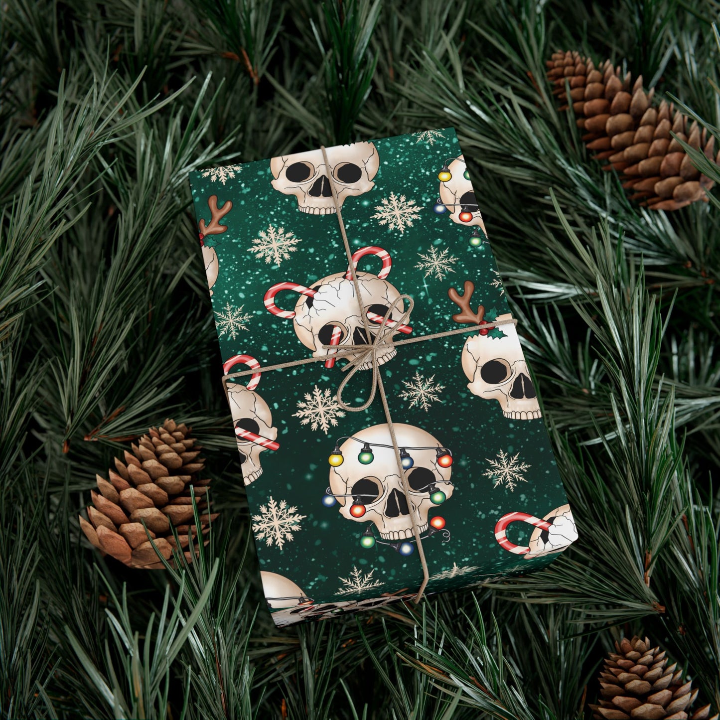 Goth Christmas Skulls Festive Green Creepmas Eco-Friendly Gift Wrap