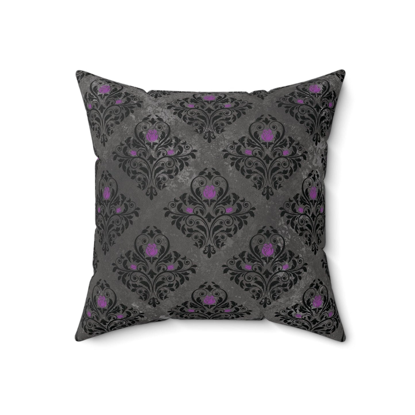 Dark Academia, Victorian Goth Damask Distressed Gray & Black Accent Pillow | lovevisionkarma.com