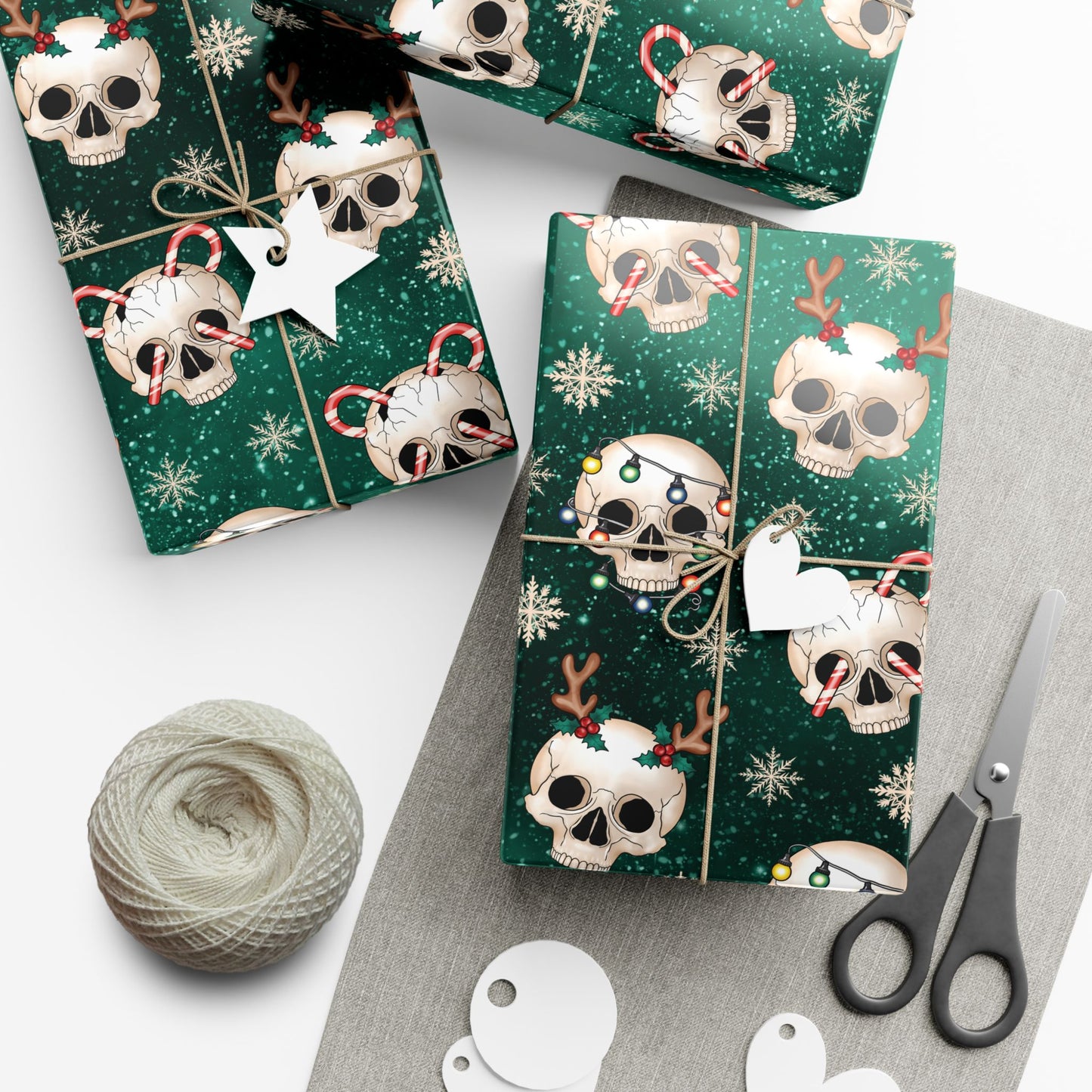 Goth Christmas Skulls Festive Green Creepmas Eco-Friendly Gift Wrap