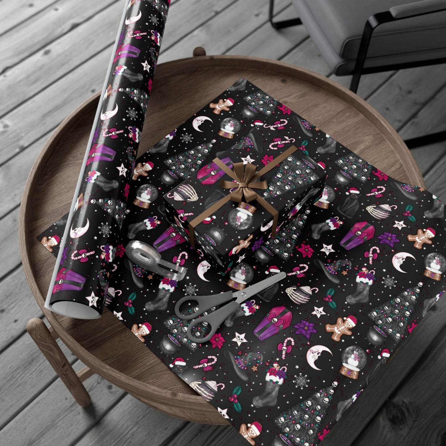 Kitschy Goth Christmas, Creepmas Whimsigoth Black Eco-friendly Gift Wrap