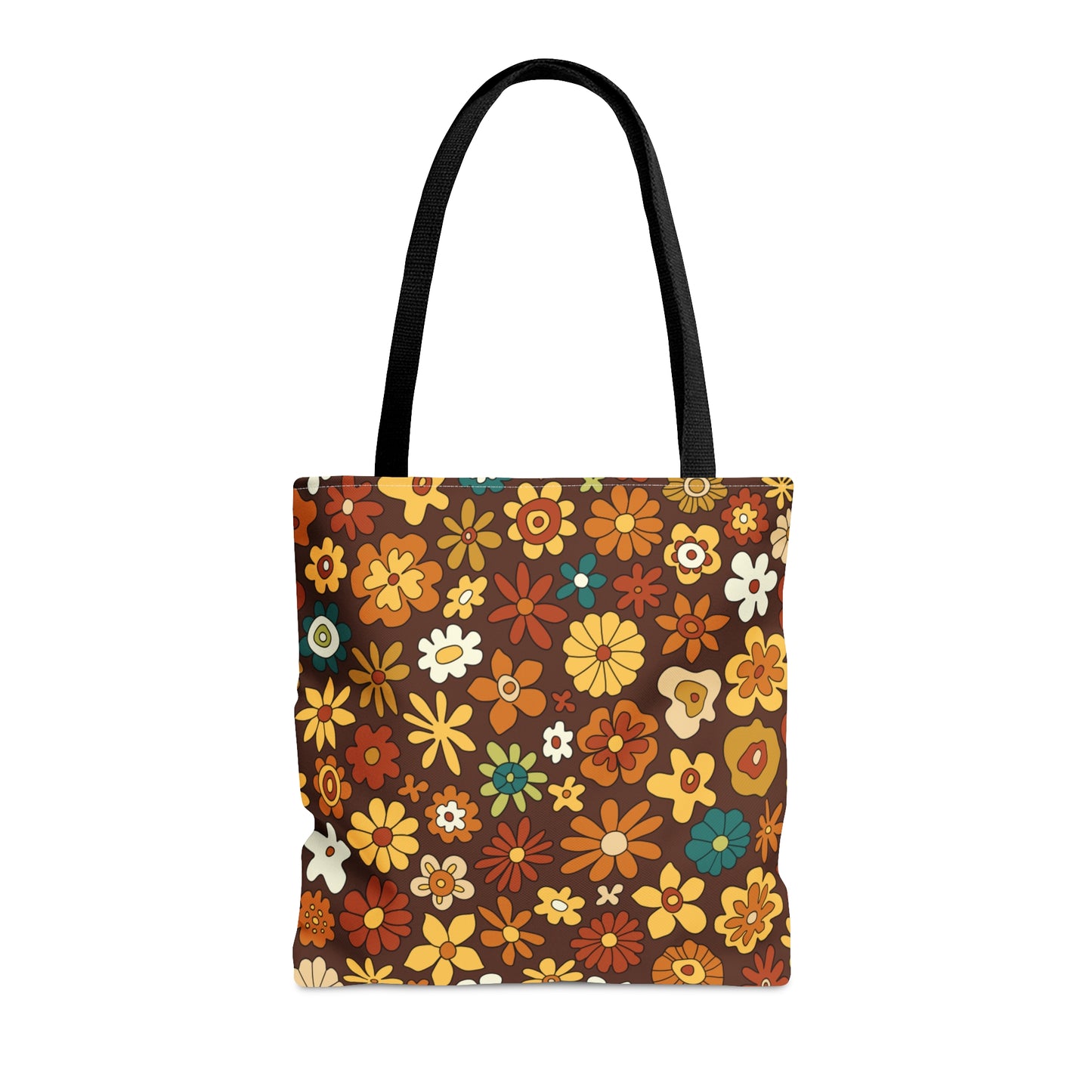 Retro 60s 70s Groovy Floral Mid Century Modern Brown Tote Bag