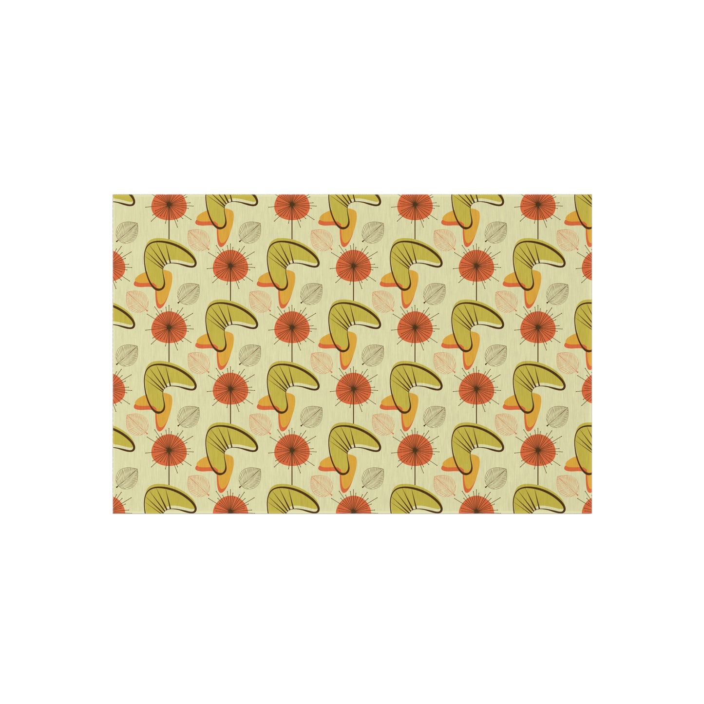 Retro 60s 70s Atomic Boomerangs & Leaves MCM Orange, Green & Yellow Anti-Slip Indoor/Outdoor Rug