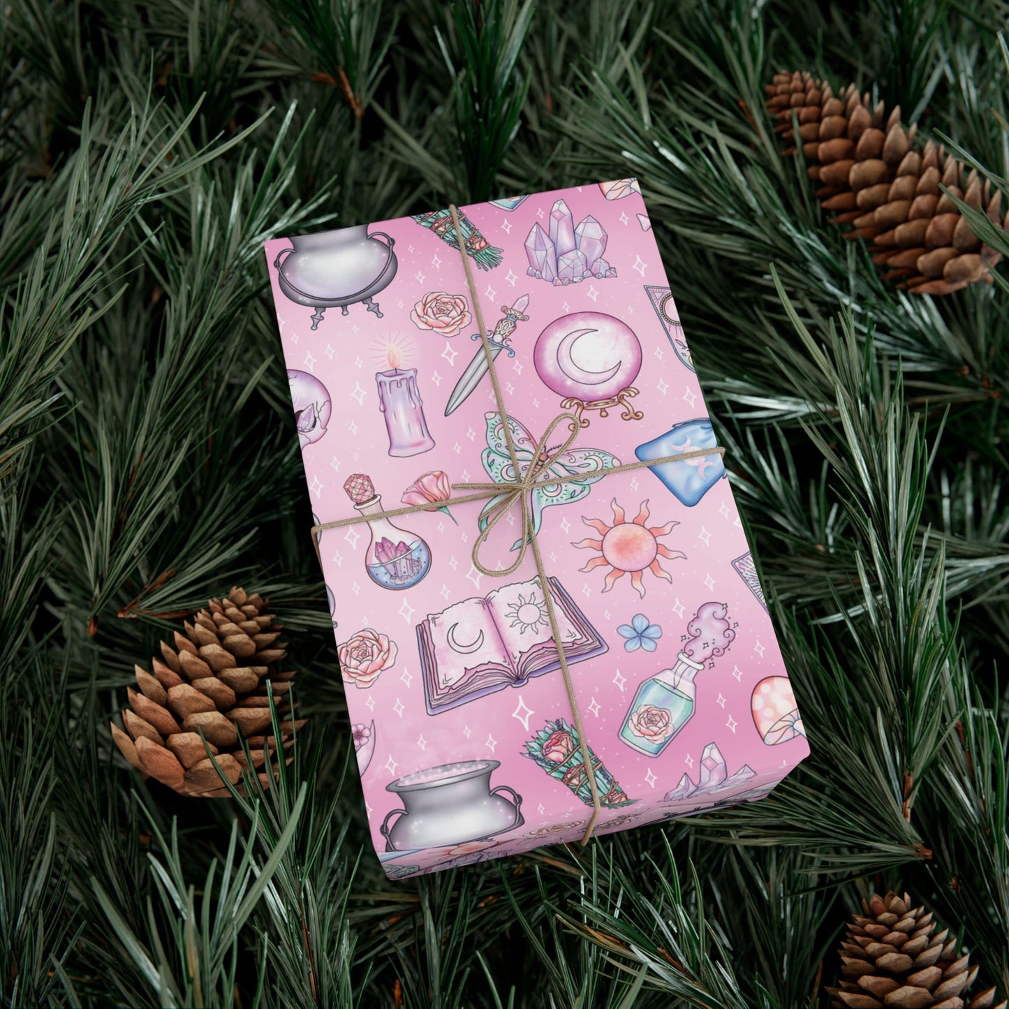 Witchy Pastel Goth Christmas, Kawaii Whimsigoth Pink Eco-Friendly Gift Wrap Paper