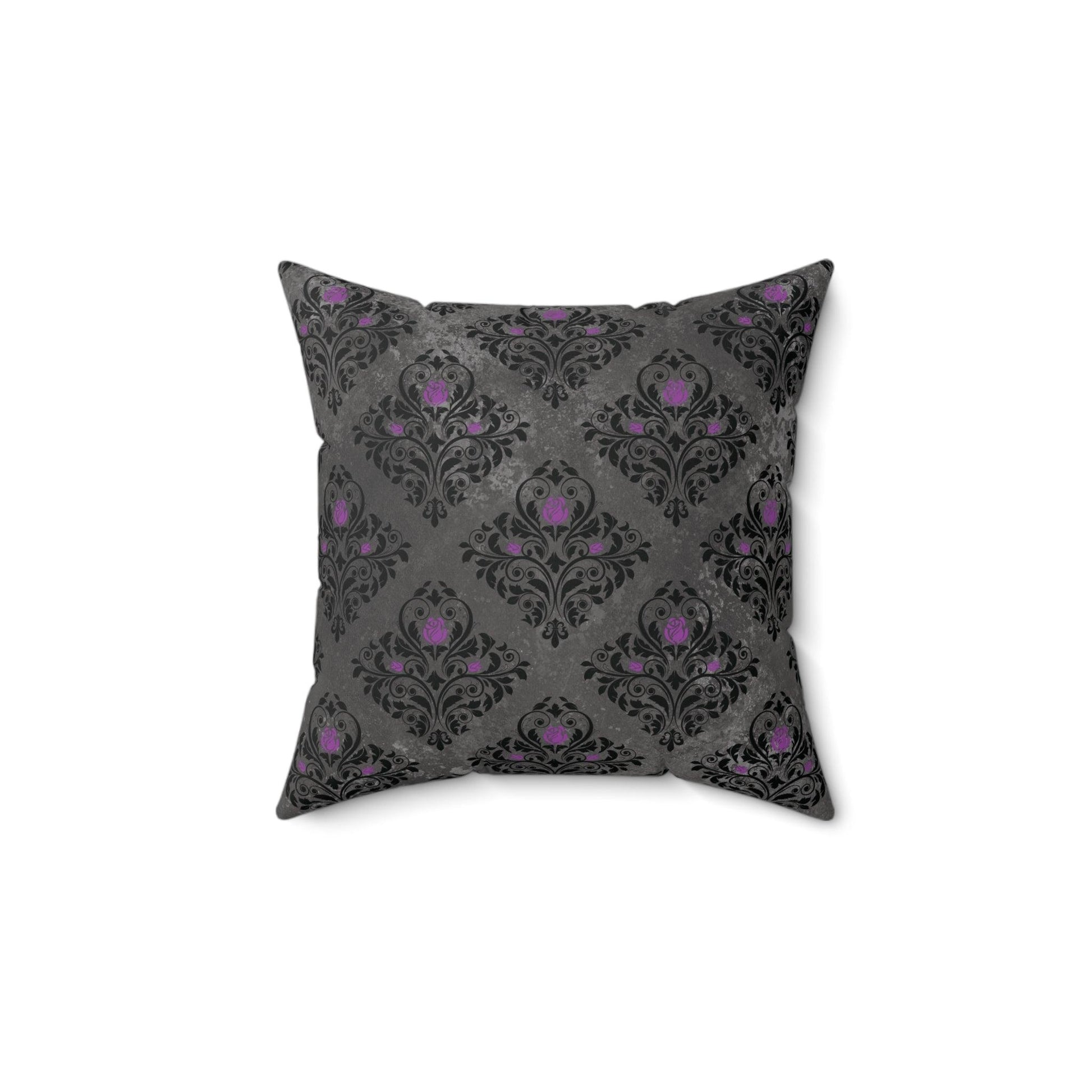 Dark Academia, Victorian Goth Damask Distressed Gray & Black Accent Pillow | lovevisionkarma.com