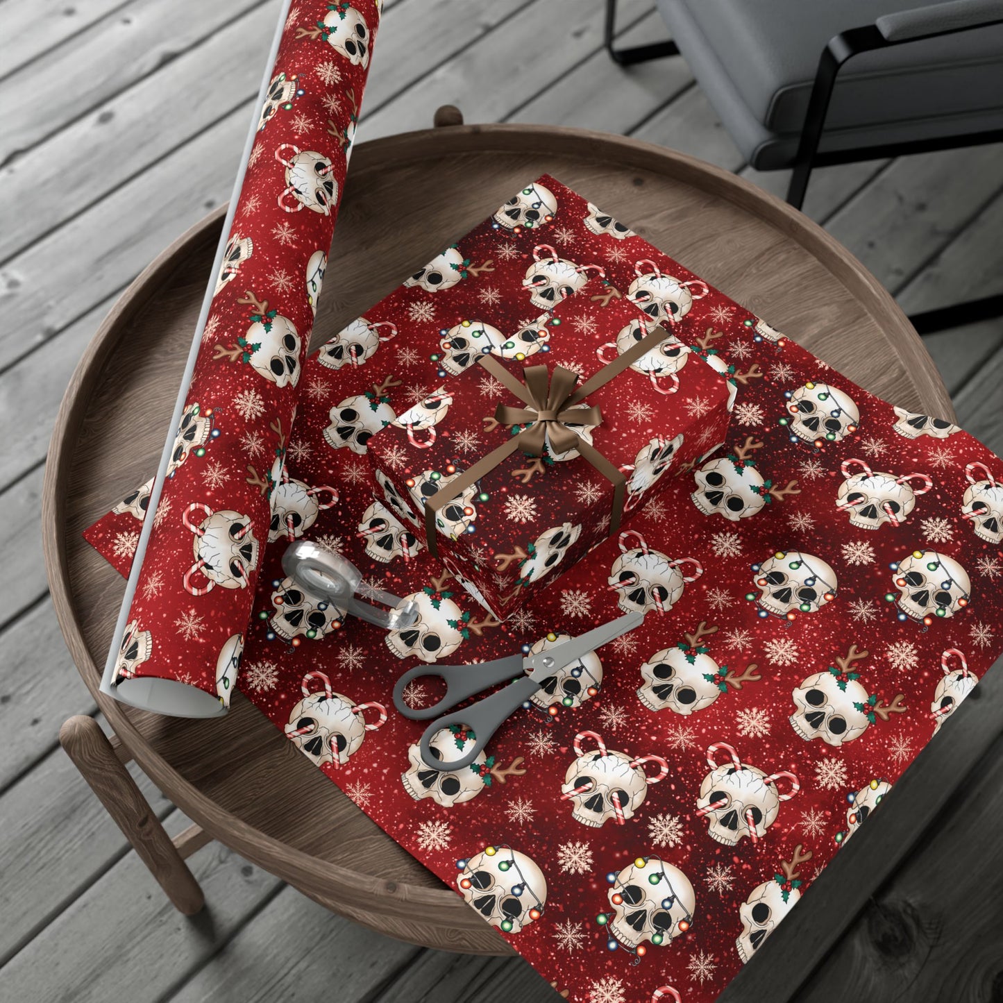 Goth Christmas Skulls Festive Red Creepmas Eco-Friendly Gift Wrap