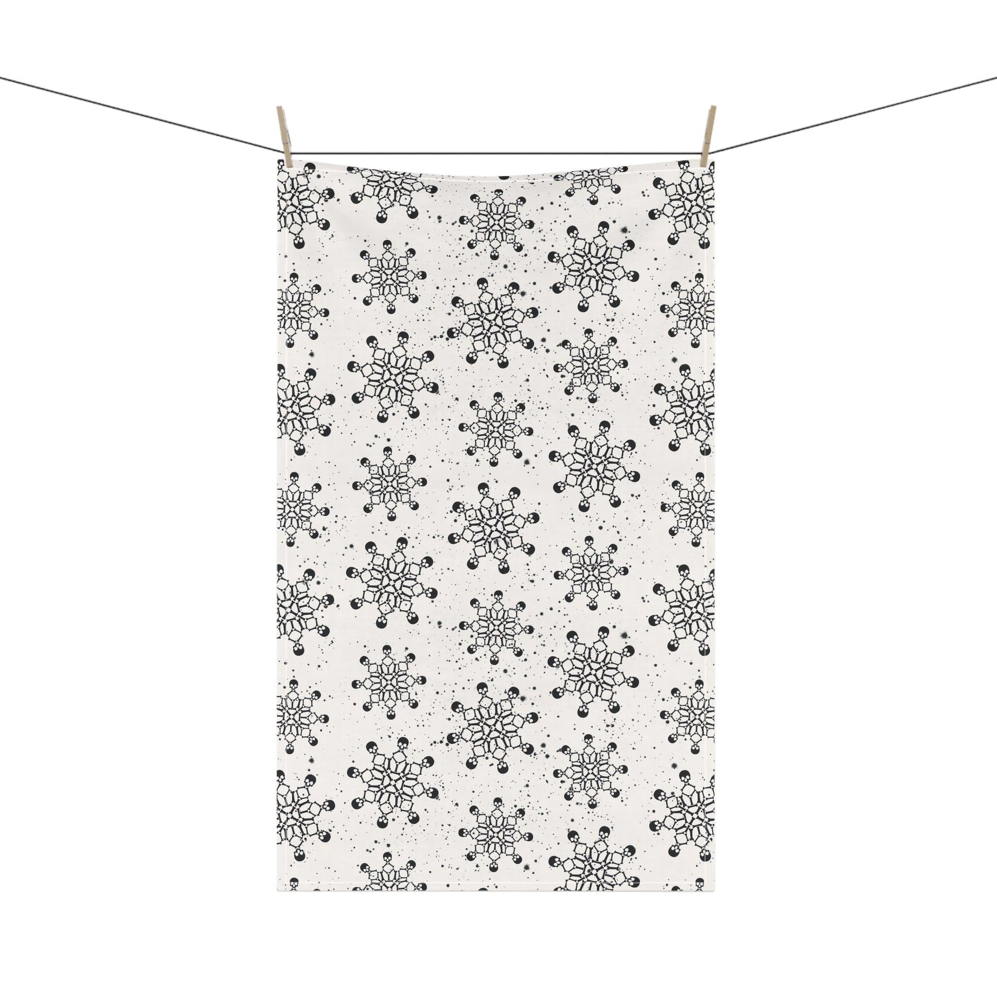 Goth Christmas Skull Snowflakes Creepmas White Kitchen Tea Towel | lovevisionkarma.com