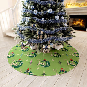 Retro Atomic Christmas Cats and Starbursts Festive Green 1950s Christmas Tree Skirt