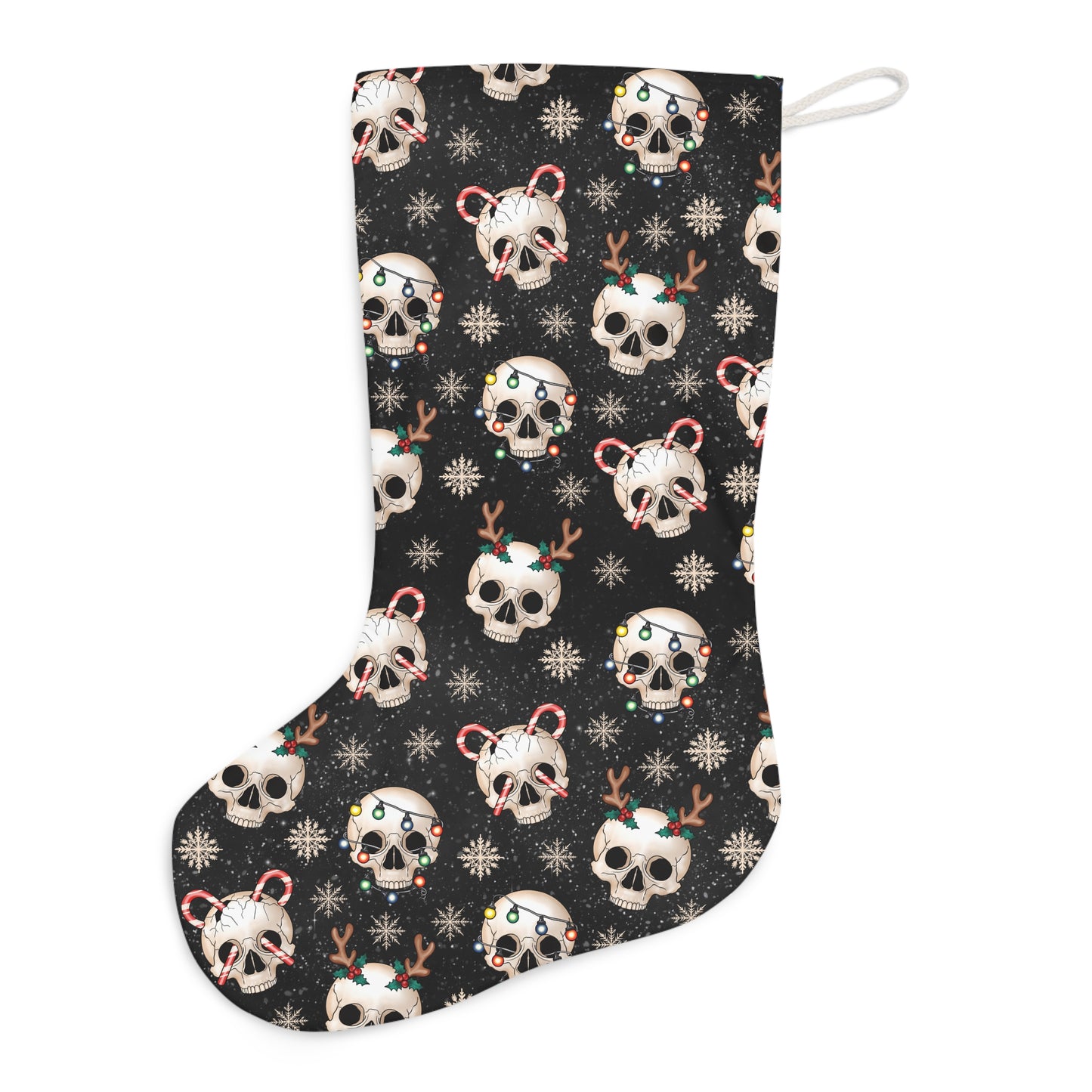 Goth Christmas Skulls, Kitschy Festive Creepmas Black Holiday Stocking