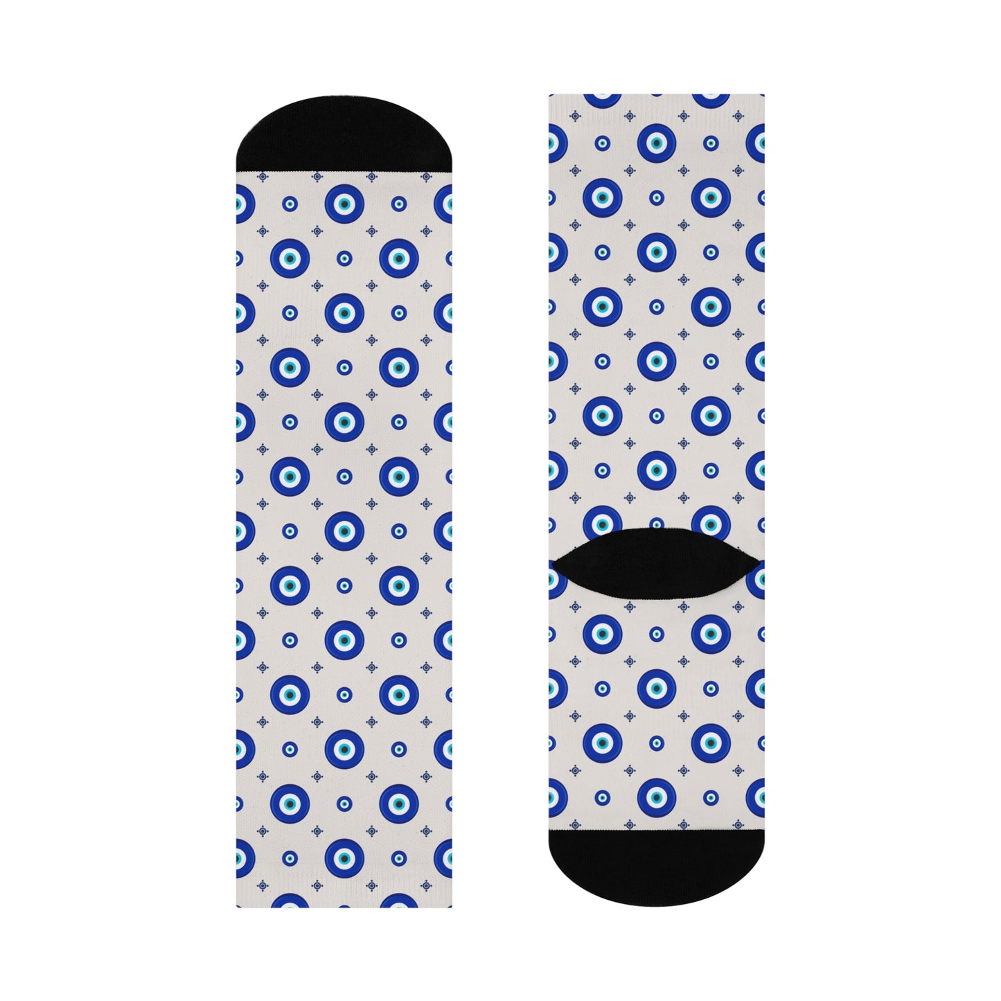 All Seeing Eye, Mystical Evil Eye Blue, White and Gray Cushioned Unisex Crew Socks