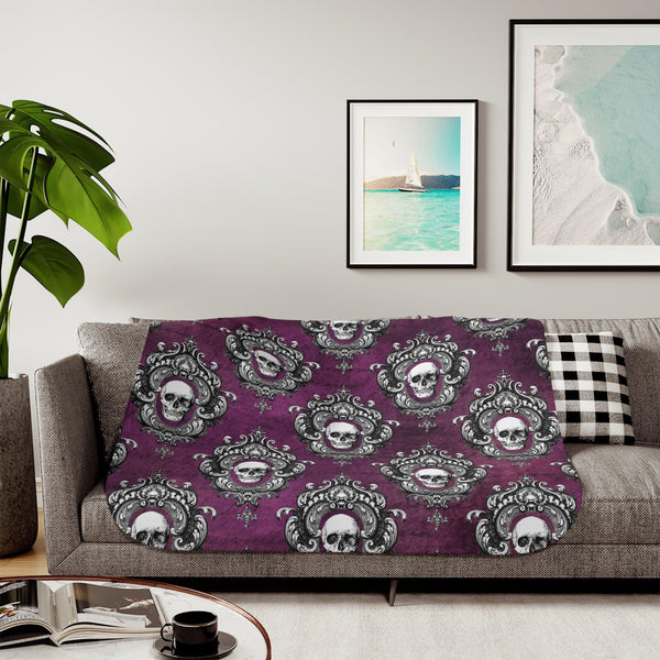 Gothic Skull Ornate Frame Purple Glam Goth Halloween Sherpa Blanket | lovevisionkarma.com