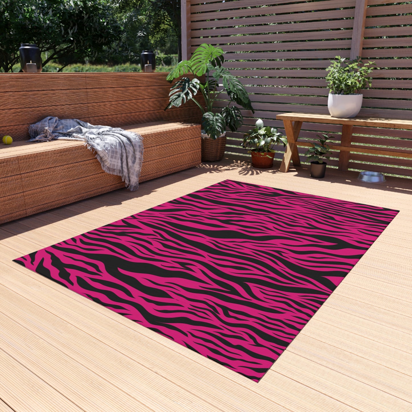 Pink Tiger Stripe Animal Print Indoor/Outdoor Accent Rug