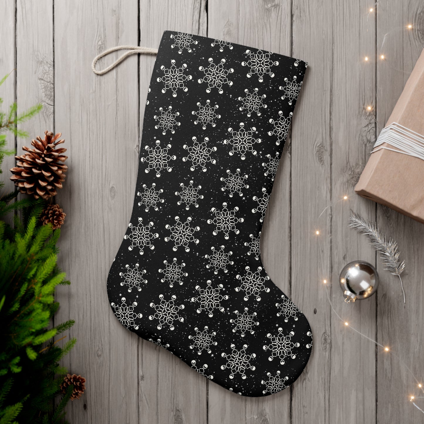 Skull Snowflake Goth Christmas, Creepy Scary Black Creepmas Holiday Stocking