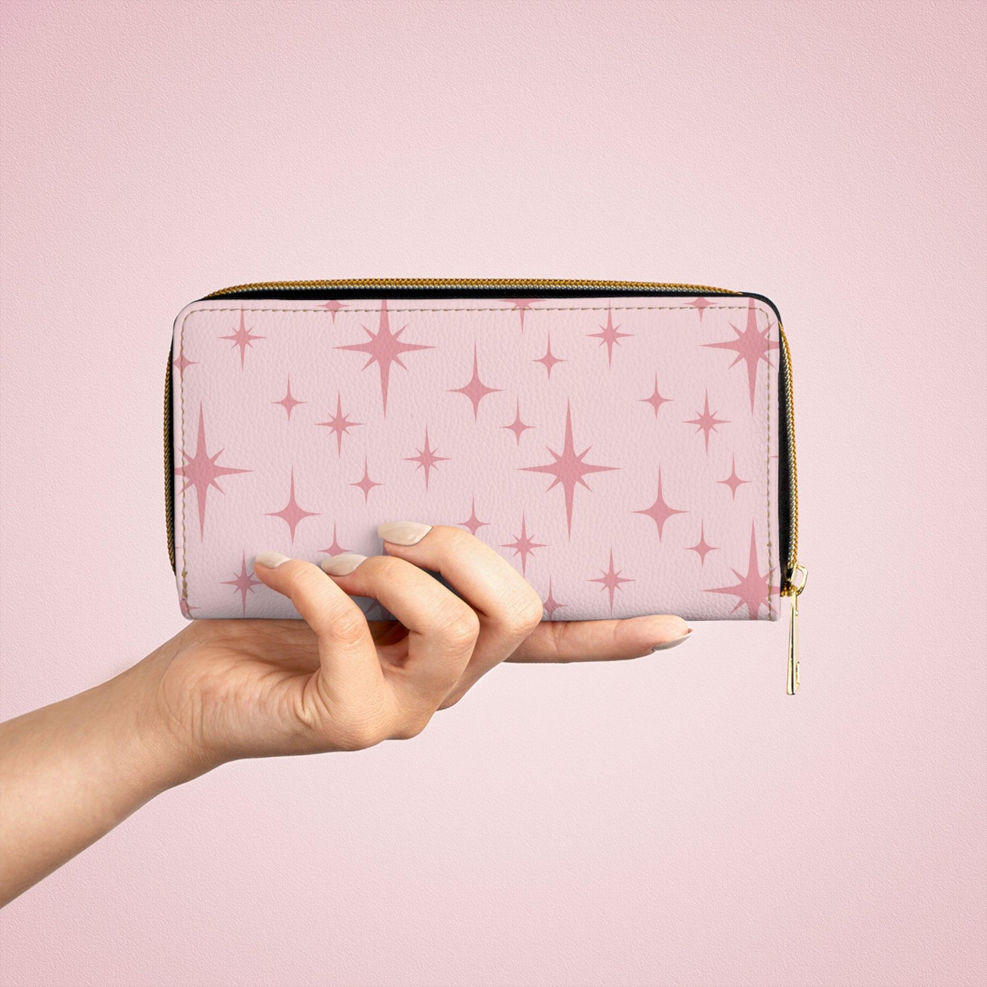 Retro 50s Atomic Starburst Mid Century Mod Pink Zipper Wallet | lovevisionkarma.com