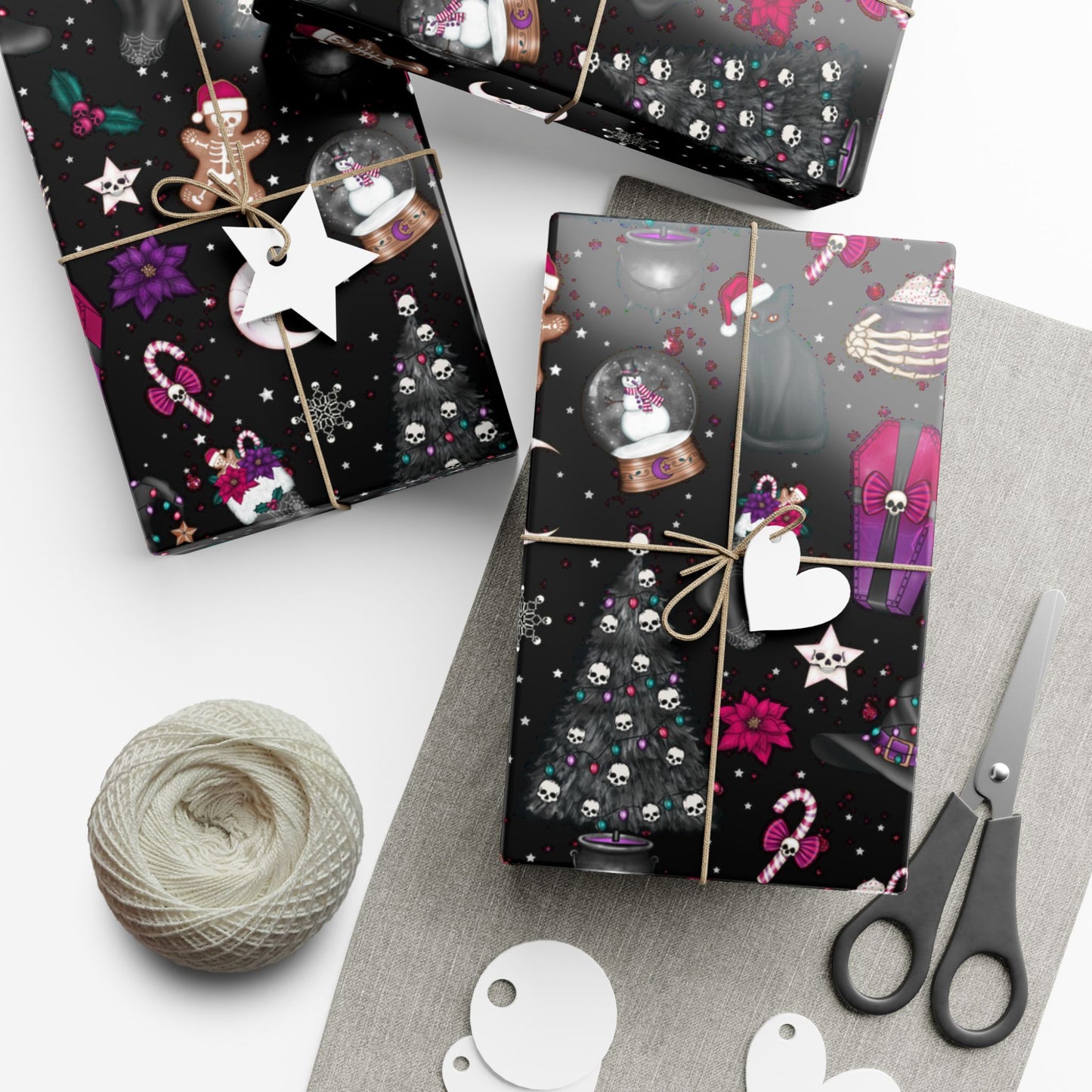 Kitschy Goth Christmas, Creepmas Whimsigoth Black Eco-friendly Gift Wrap