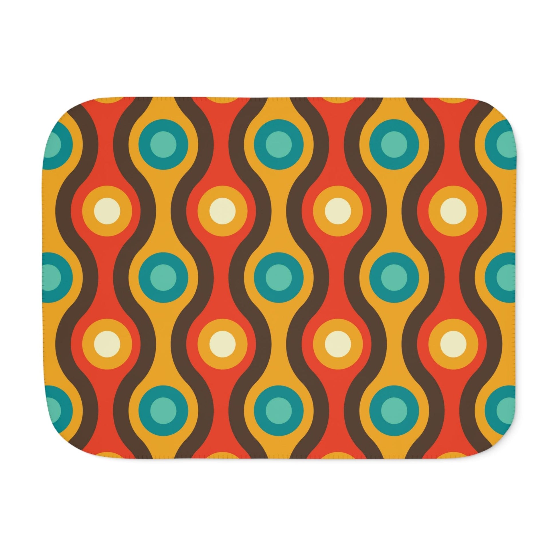 Retro 60s 70s Mid Century Mod Waves & Circles, Orange & Brown Sherpa Blanket | lovevisionkarma.com