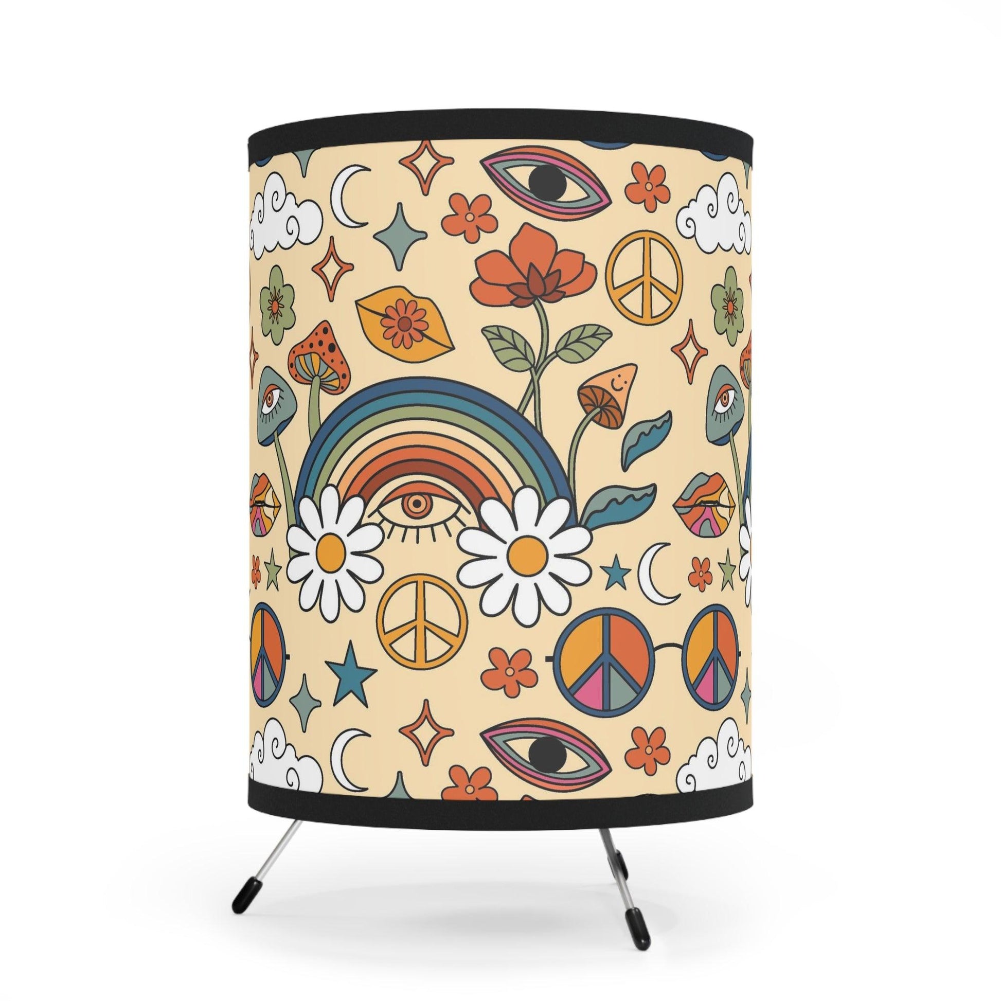 Boho Trippy Mushrooms Groovy Rainbow MCM Multicolor Accent Lamp | lovevisionkarma.com