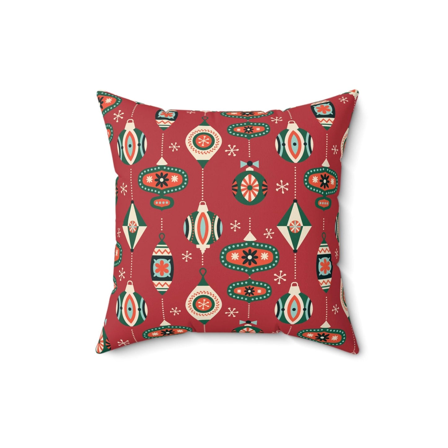 Retro 50's Mid Century Mod Baubles & Ornaments Red Christmas Throw Pillow | lovevisionkarma.com