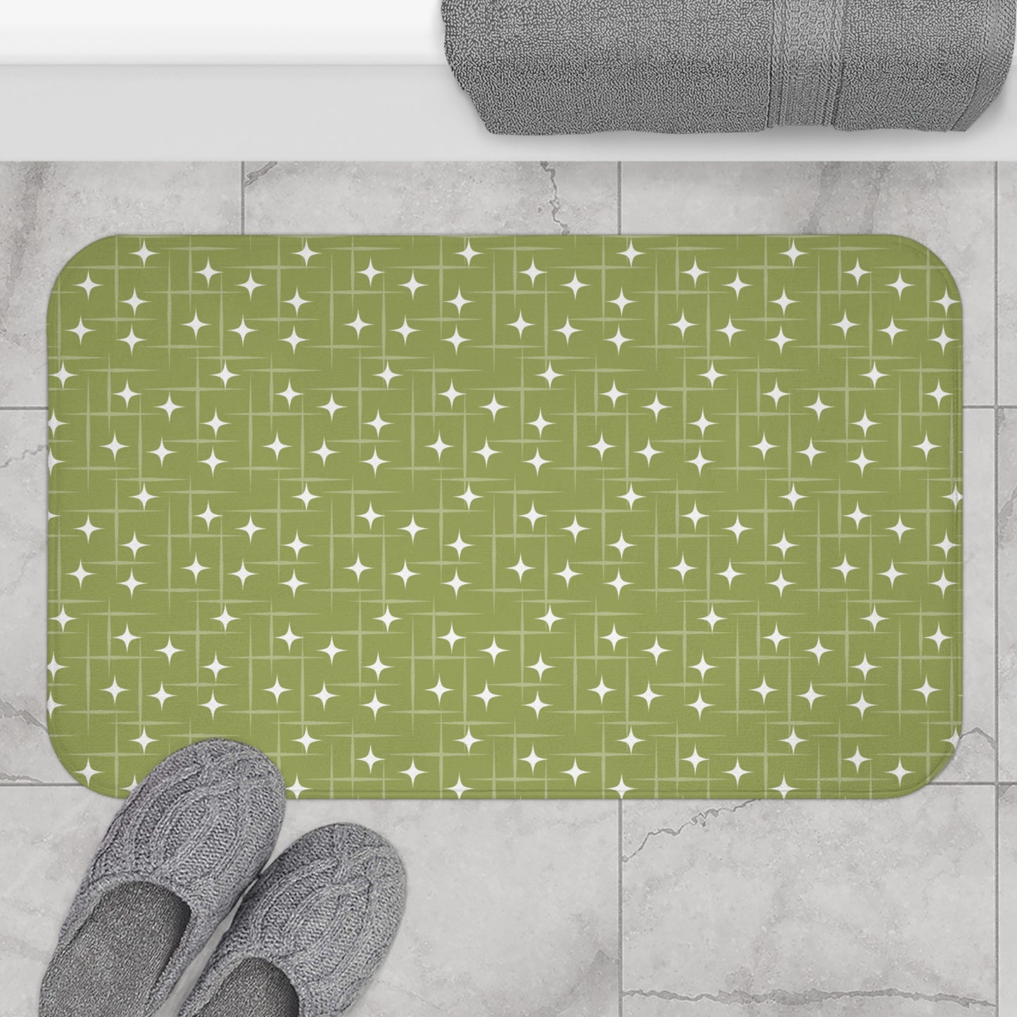 Retro 1950s Burst Mid Century Modern Green Bath Mat