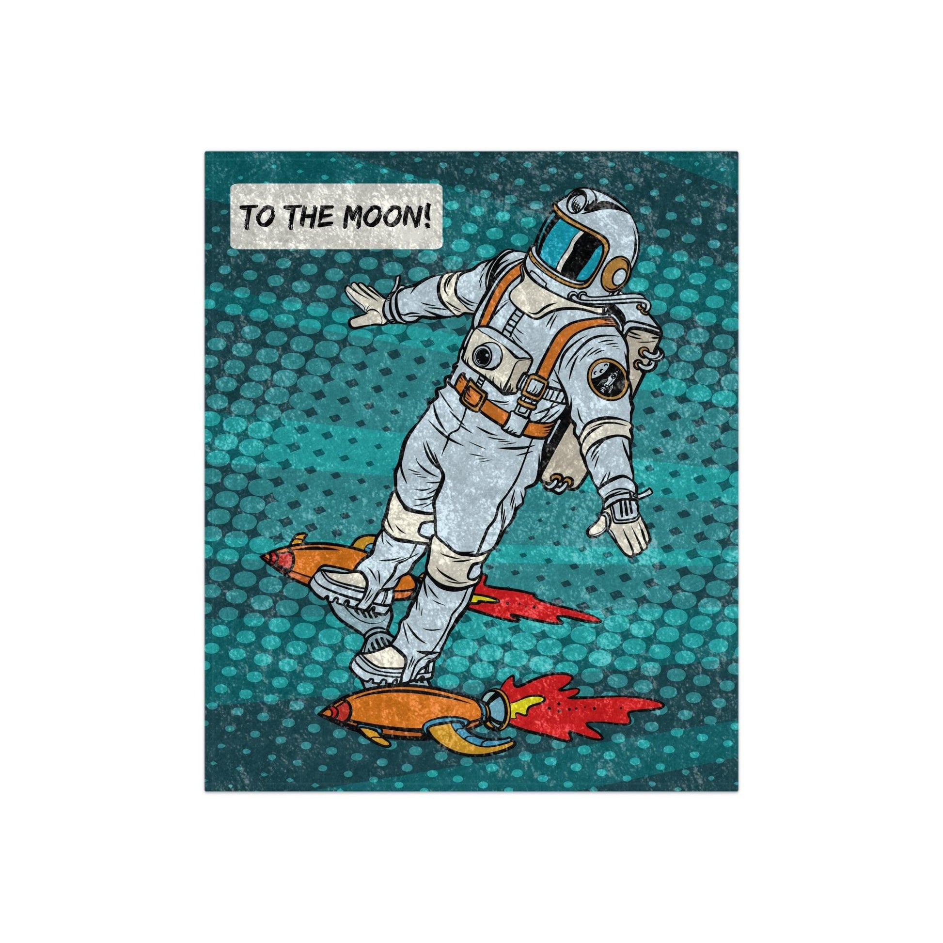 Astronaut Comic Pop Art "Stonks" Blue Crushed Velvet Blanket | lovevisionkarma.com