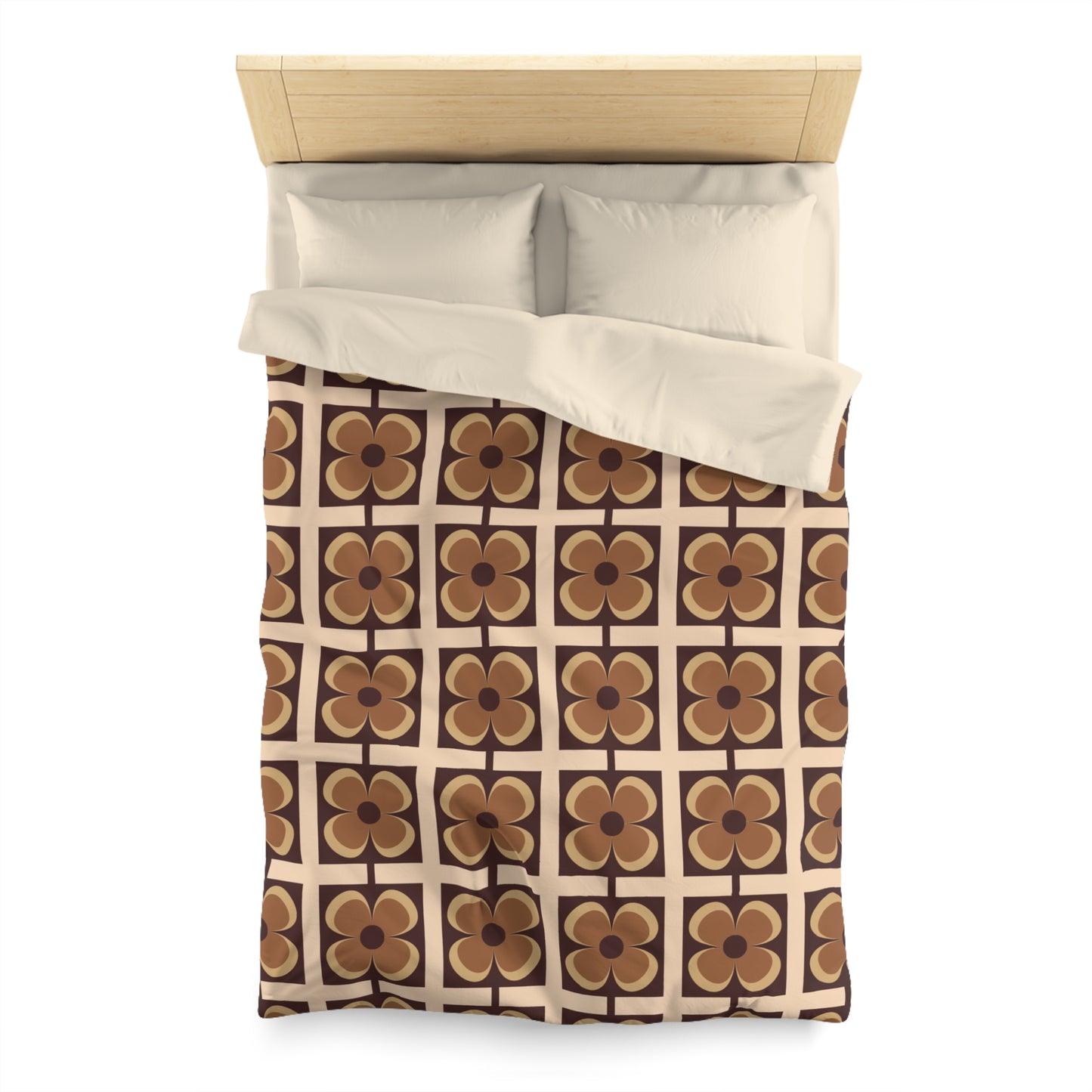 Retro 60s 70s Flowers Geometric Mid Century Modern Brown Duvet Cover