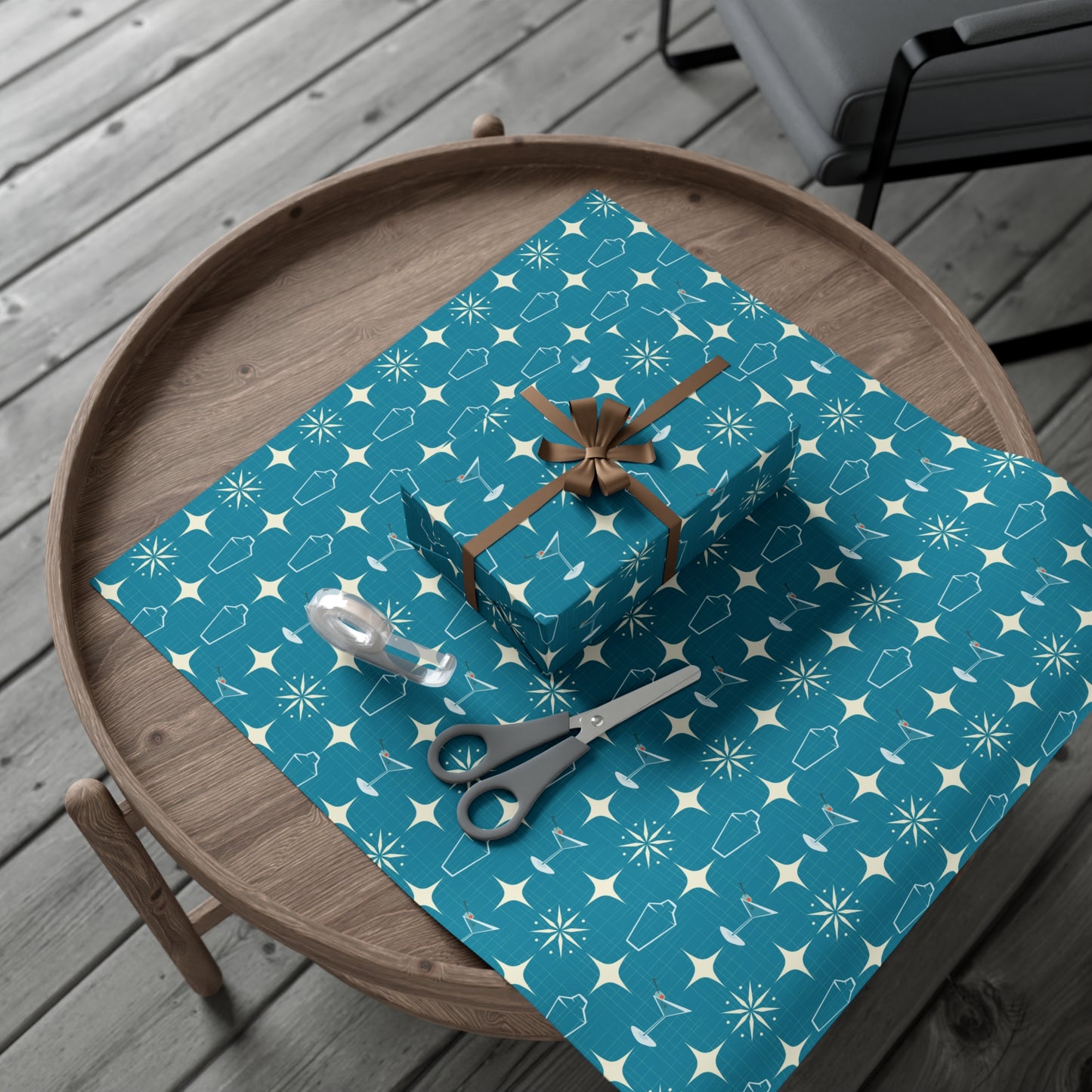 Retro 50's Atomic Starburst & Martinis Mid Century Mod Blue Eco-Friendly Gift Wrap