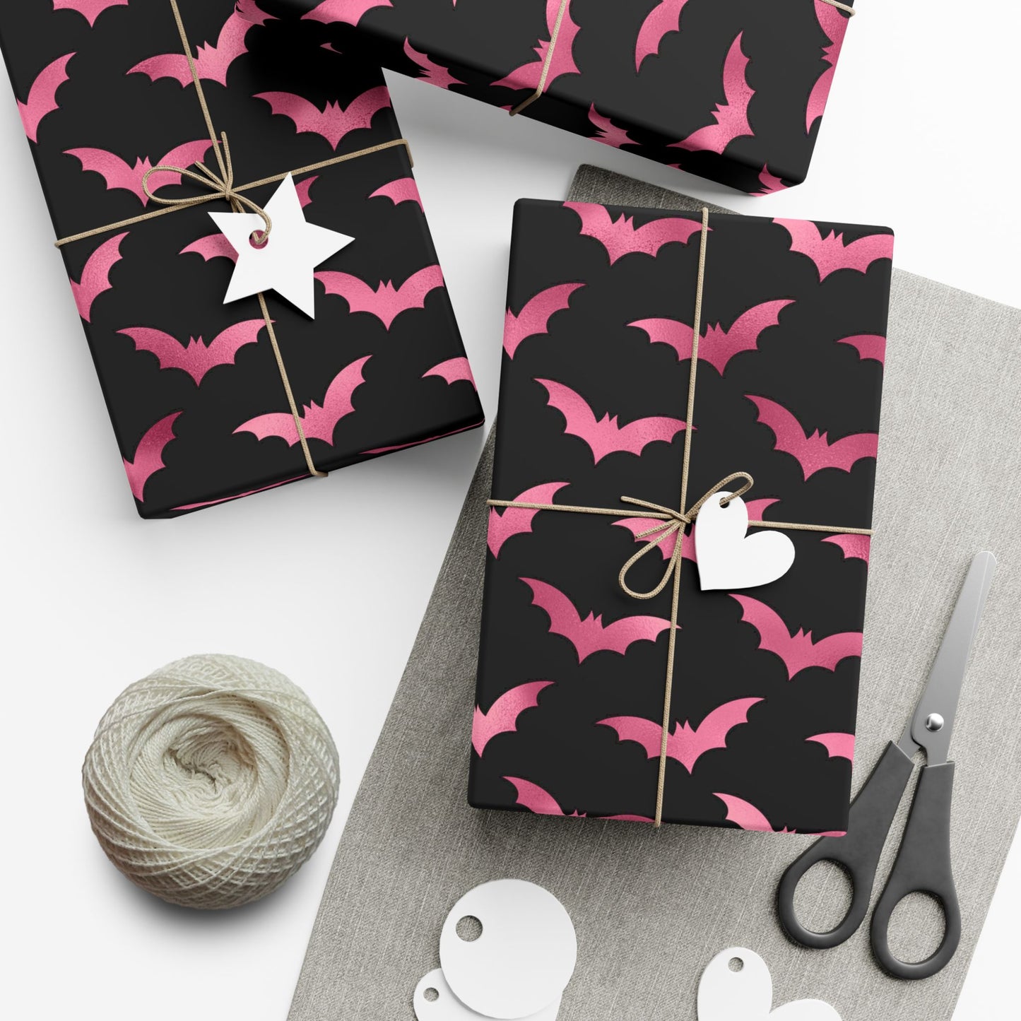 Pink Bats Halloween, Goth Christmas & Creepmas Glam Goth Black Eco-Friendly Gift Wrap Paper