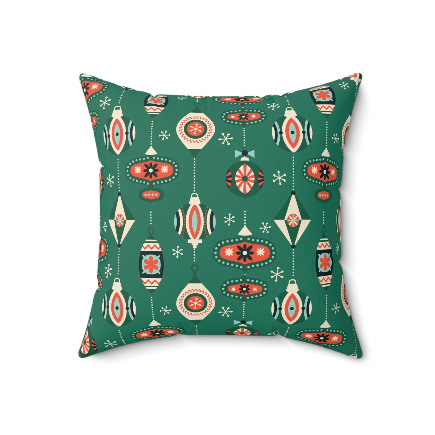 Retro 50's Mid Century Mod Baubles & Ornaments Green Christmas Throw Pillow