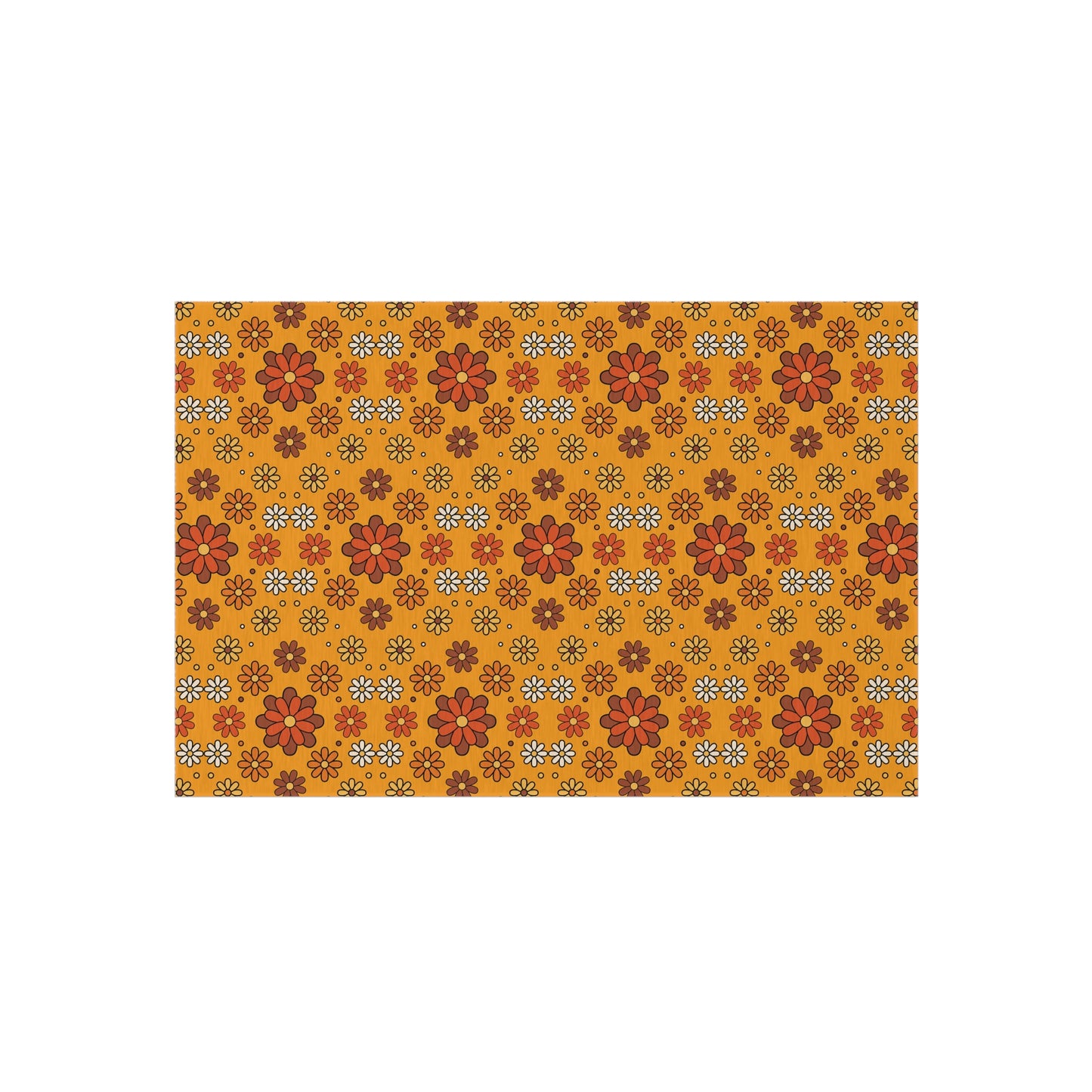 Retro 60s 70s Groovy Mod Daisy, Floral Mid Century Orange & Brown Anti-Slip Indoor/Outdoor Accent Rug