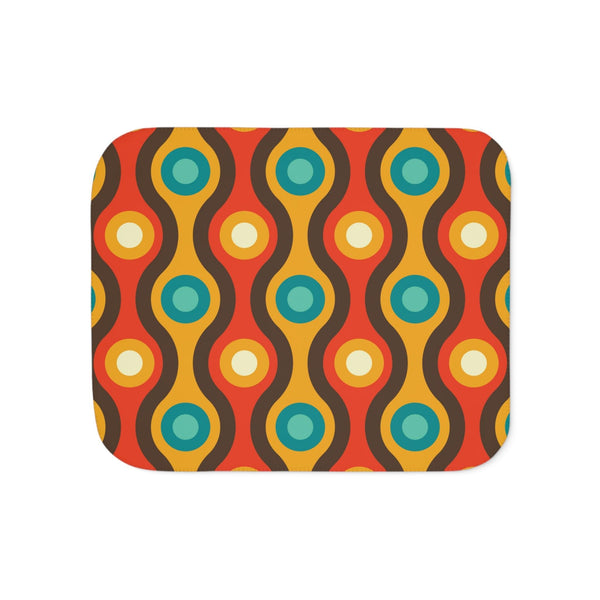 Retro 60s 70s Mid Century Mod Waves & Circles, Orange & Brown Sherpa Blanket