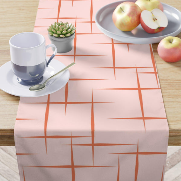 Mid Century Modern Table Runner, Abstract Lines Pink Retro Table Linens | lovevisionkarma.com
