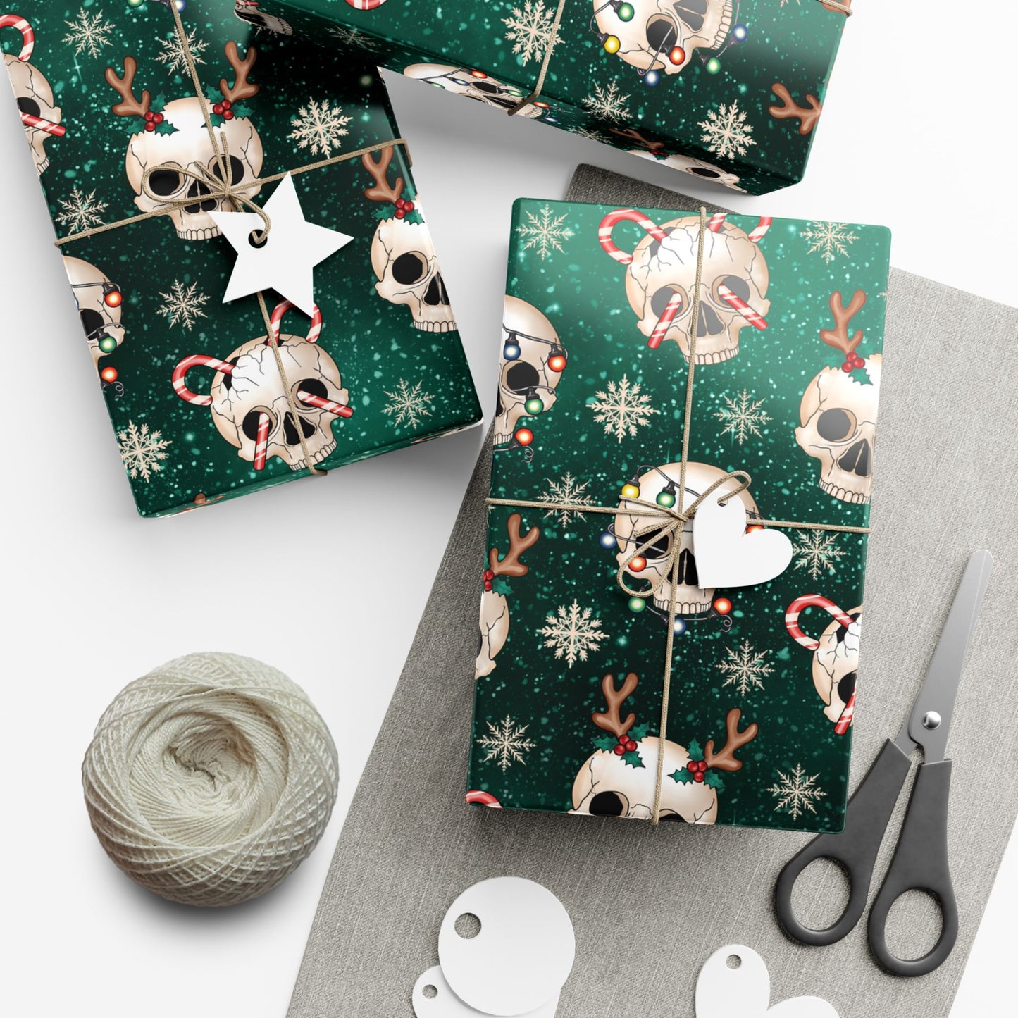 Goth Christmas Skulls Festive Green Creepmas Eco-Friendly Gift Wrap