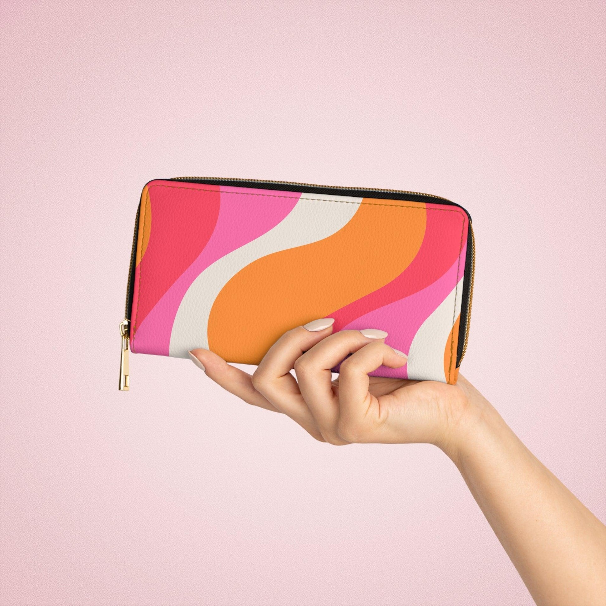 Groovy 60s Swirl Retro Mid Century Mod Pink & Orange Zipper Wallet | lovevisionkarma.com