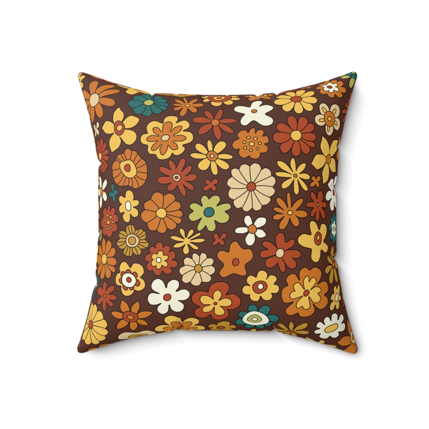 Retro 60s 70s Groovy Floral Mid Century Modern Boho Brown Throw Pillow