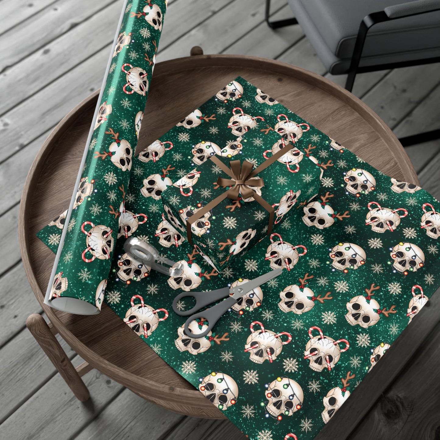 Goth Christmas Skulls Festive Green Creepmas Eco-Friendly Gift Wrap