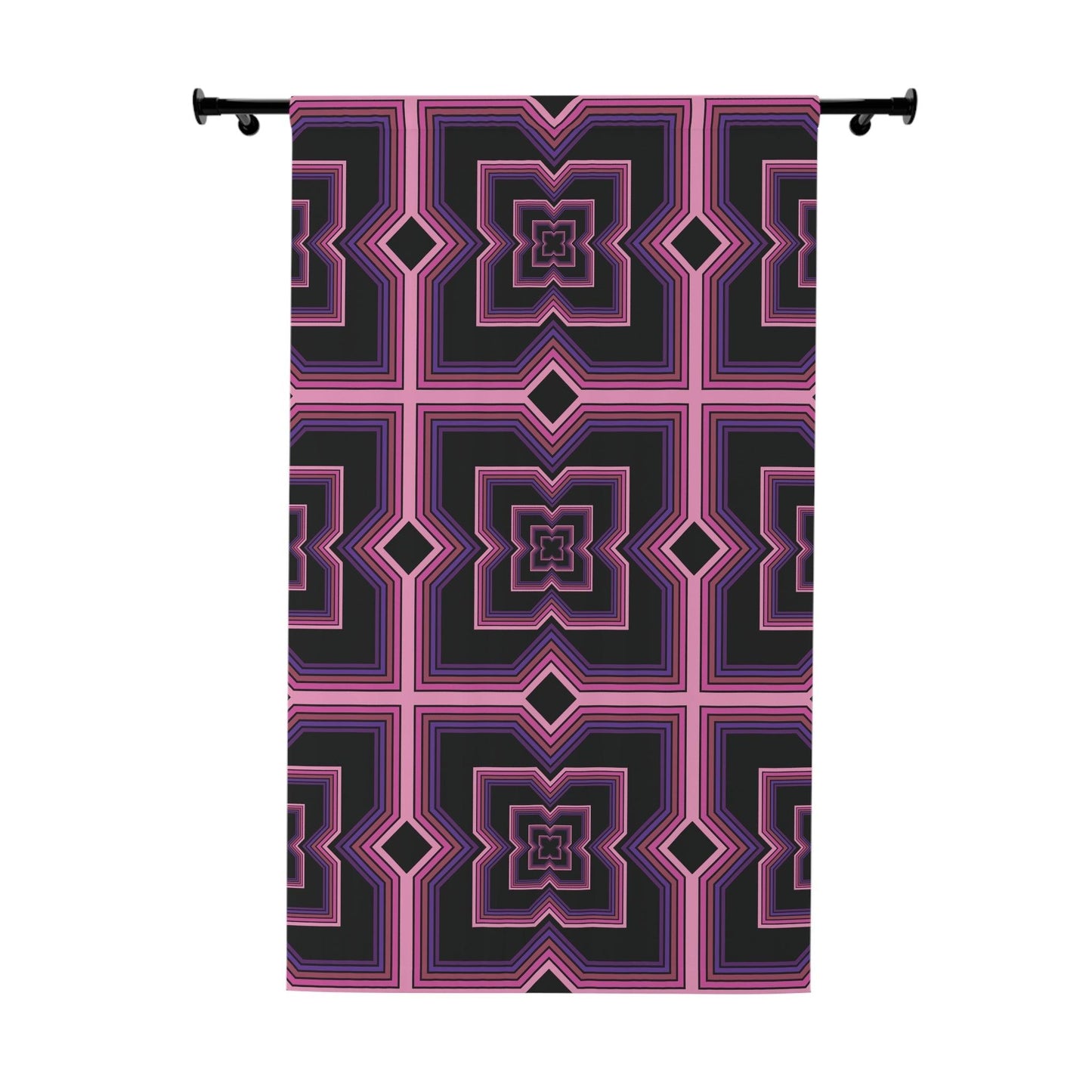 Retro Futuristic 80s 90s Vaporwave Pink, Black & Purple Blackout Window Curtain Panel | lovevisionkarma.com