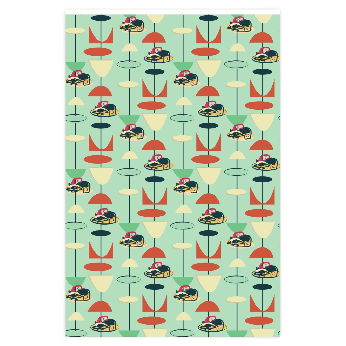 Retro MCM Cat Green Gift Wrapping Paper