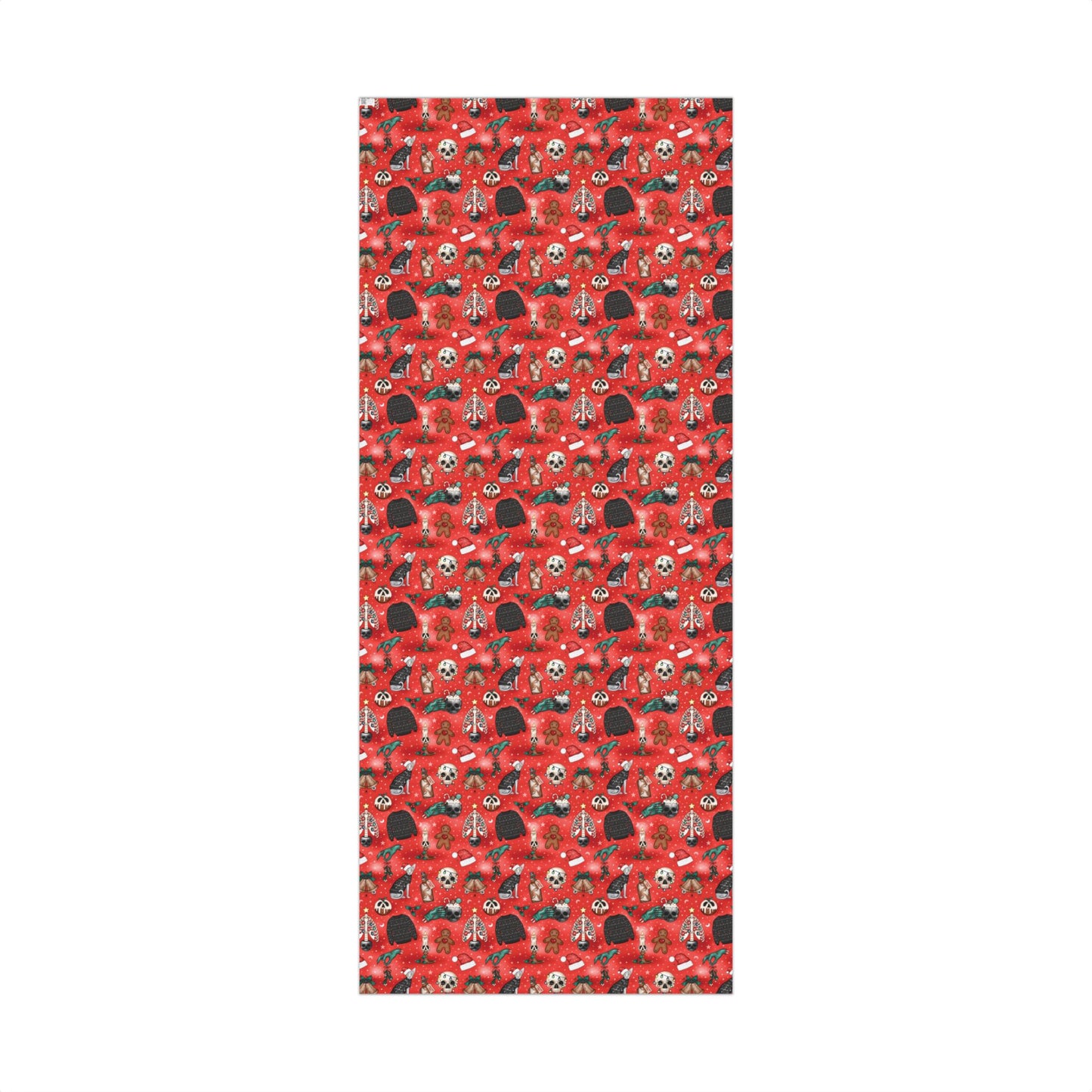 Goth Christmas Kitsch Skulls, Cats & Zombie Hands Red Eco-Friendly Gift Wrap Paper