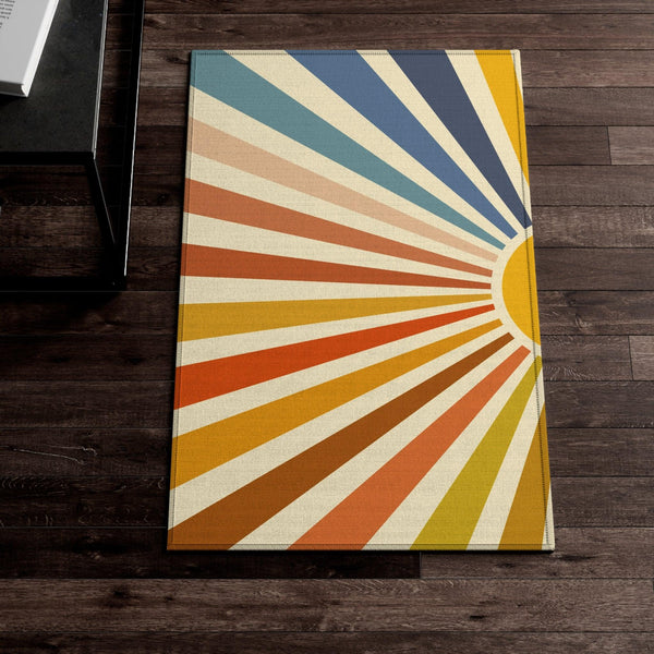 Retro Boho Sun Mid Century Colorful Accent Non-Slip Rug