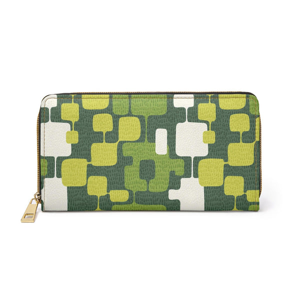 Retro 60s Groovy Abstract Mid Century Green Zipper Wallet | lovevisionkarma.com