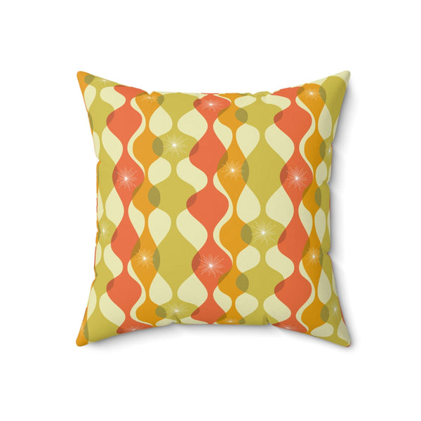 Retro 60s 70s Mid Century Mod Abstract Green, Orange & Mustard Throw Pillow