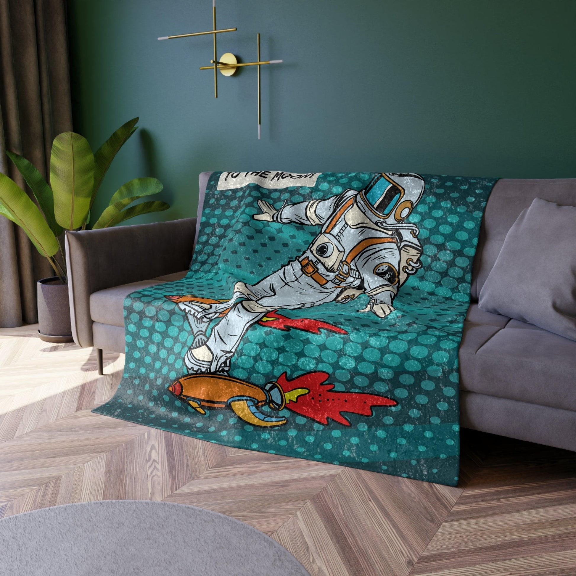 Astronaut Comic Pop Art "Stonks" Blue Crushed Velvet Blanket | lovevisionkarma.com