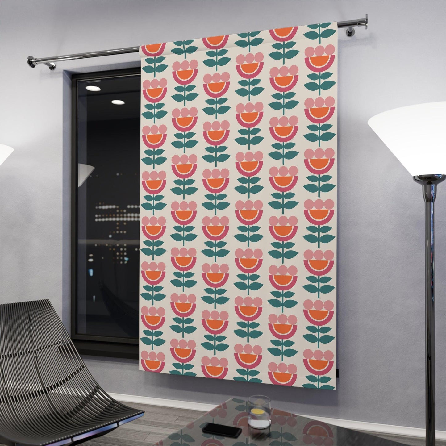 Retro Danish Flowers Scandinavian Mid Century Modern Multicolor Blackout Window Curtain | lovevisionkarma.com