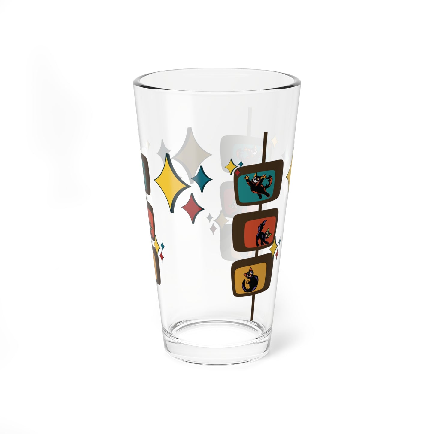 Retro 50s 60s Kitschy Atomic Cats Mid Century Modern Multicolor Pint Glass