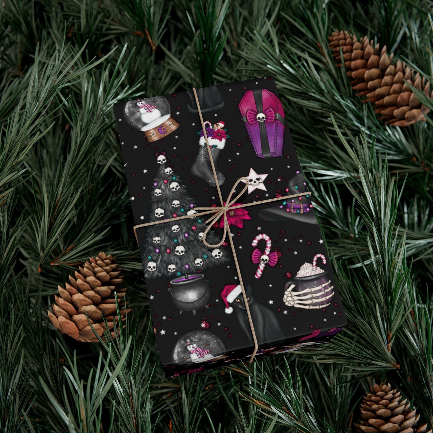 Kitschy Goth Christmas, Creepmas Whimsigoth Black Eco-friendly Gift Wrap