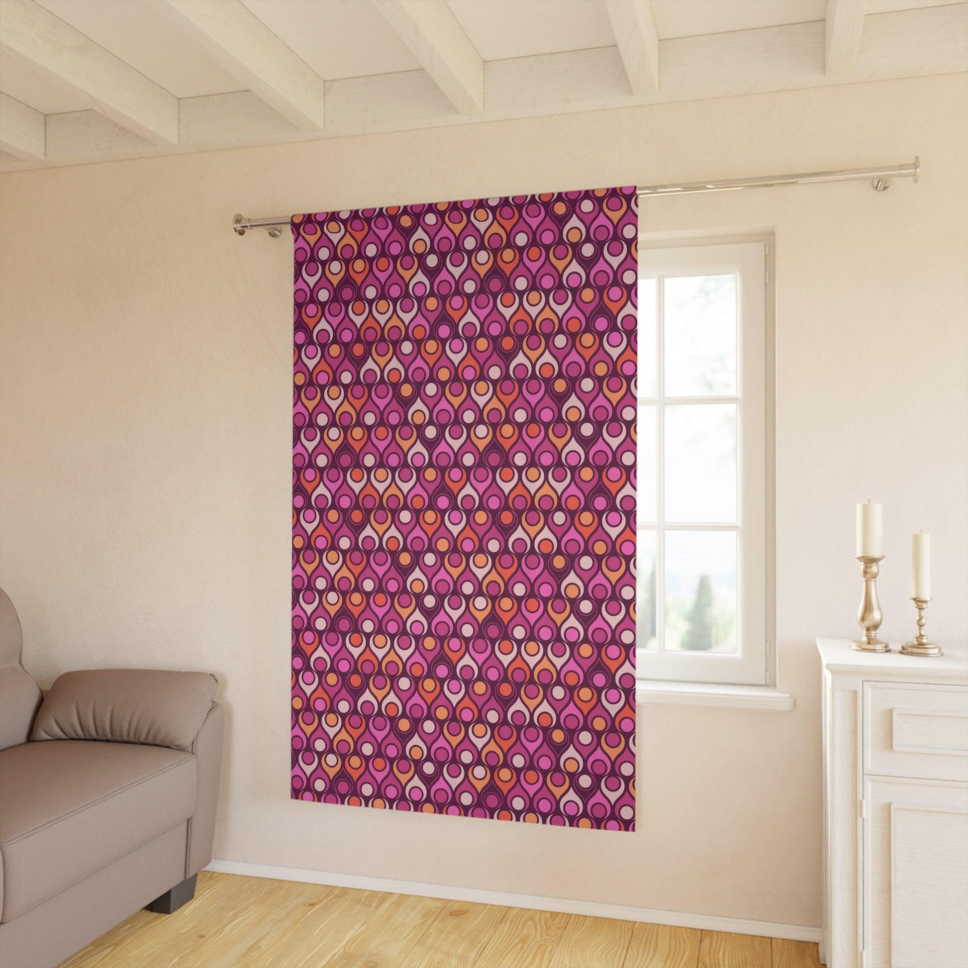 Mid Century Mod Groovy Magenta Purple Blackout Window Curtain | lovevisionkarma.com