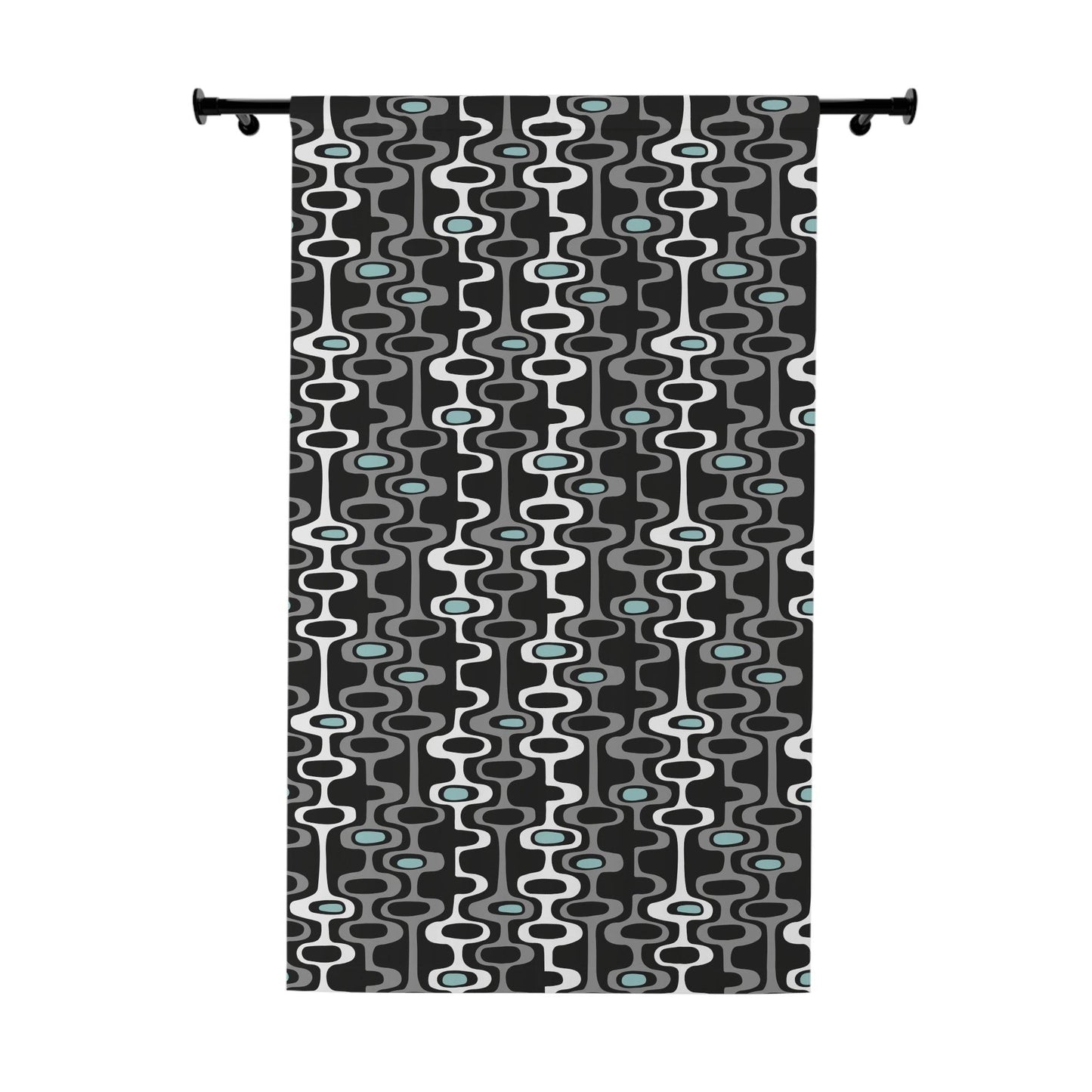 Retro Mid Century Mod Black, Gray & Blue Blackout Window Curtain | lovevisionkarma.com