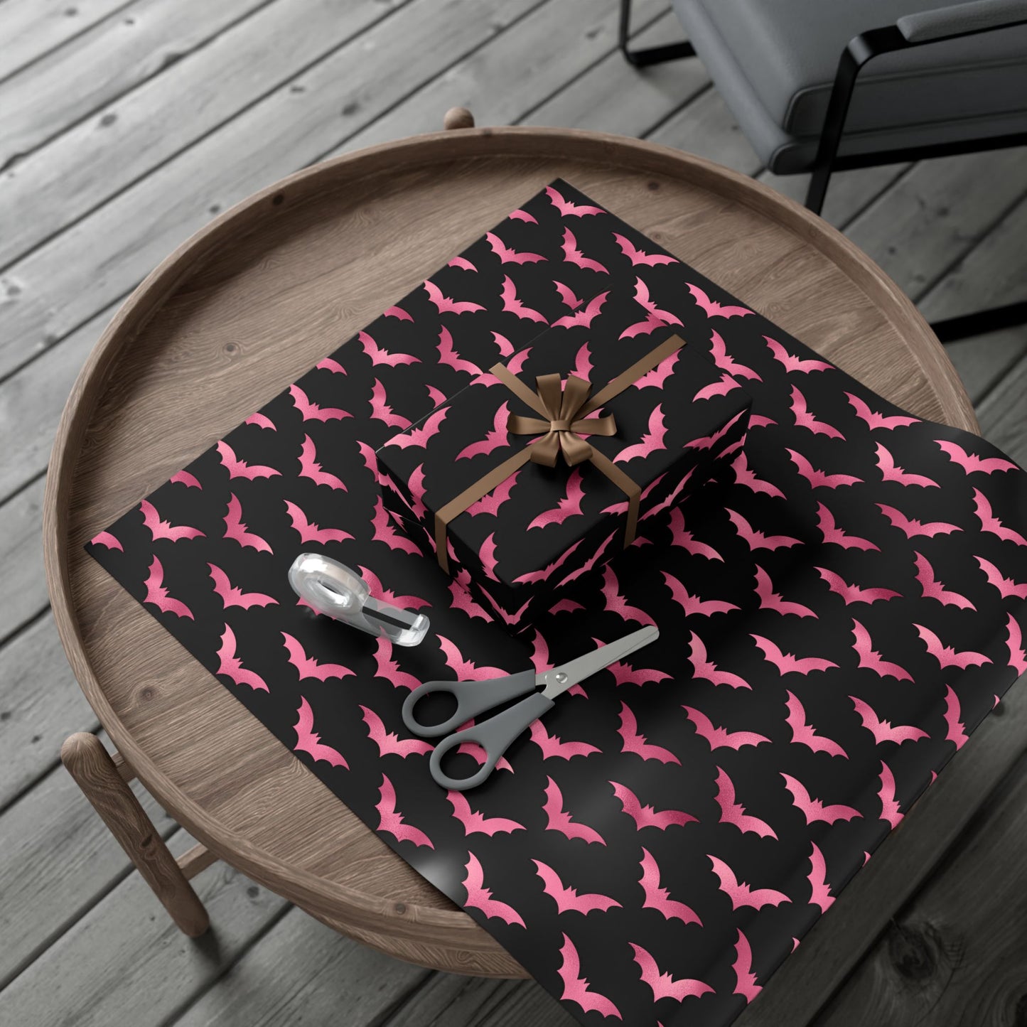 Pink Bats Halloween, Goth Christmas & Creepmas Glam Goth Black Eco-Friendly Gift Wrap Paper