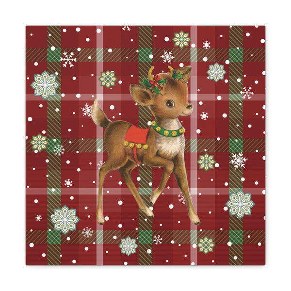 Retro 50's Christmas Vintage Reindeer MCM Red & Green Canvas Gallery Wrap