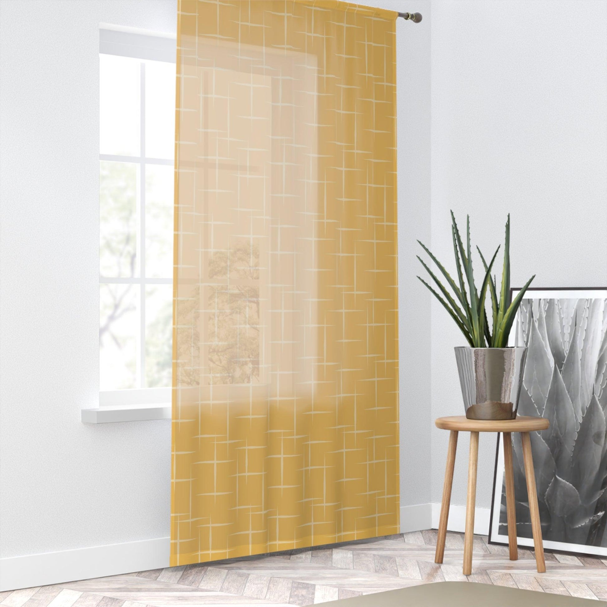 Retro 50s Yellow Mid Century Modern Sheer Window Curtain | lovevisionkarma.com